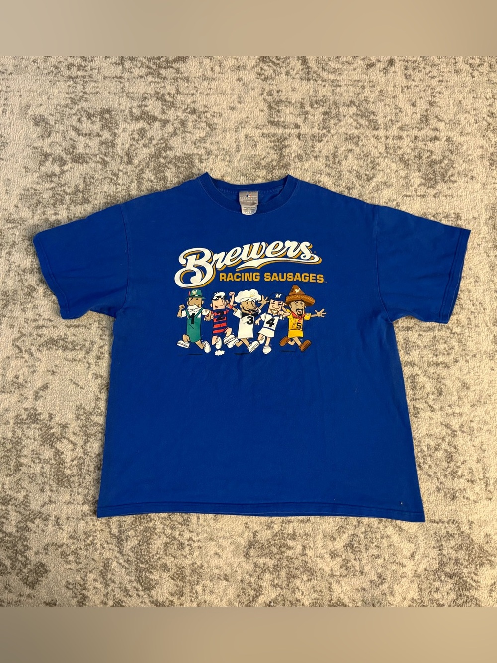Size Large MLB Milwaukee Brewers Racing Sausages Blue Tee